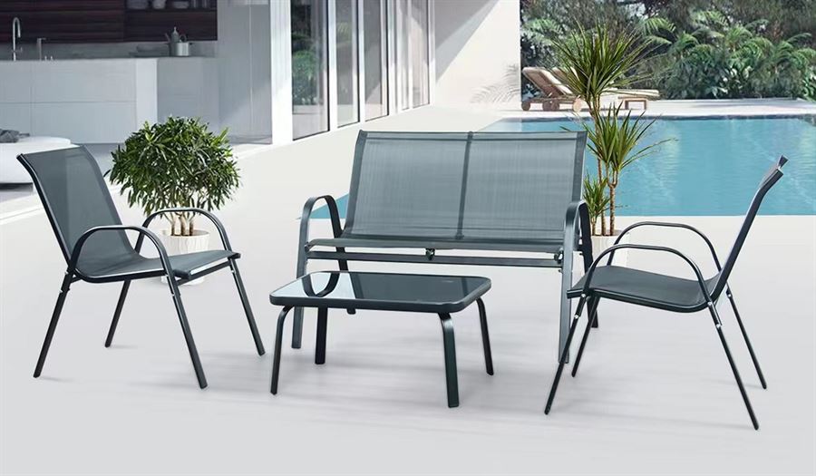 סט ריהוט גינה במכירה מוקדמת 30 ימי עסקים דגם SIENA ארבעה חלקים כולל שולחן תואם צבע אפור כהה