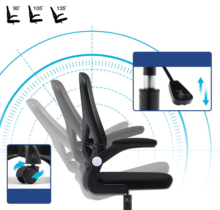 כיסא מחשב יוקרתי דגם WINSTON עם ידיות מתכווננות וגב רשת נושם בצבע שחור מתצוגה ועודפים