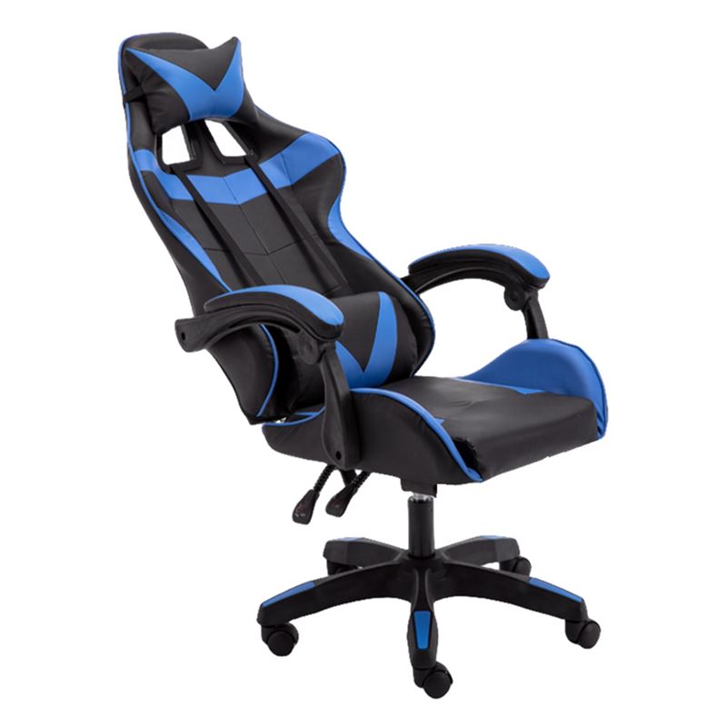 כיסא גיימרים איכותי דגם PRO7 עם שתי כריות תמיכה וגב גבוה בצבע כחול מתצוגה ועודפים