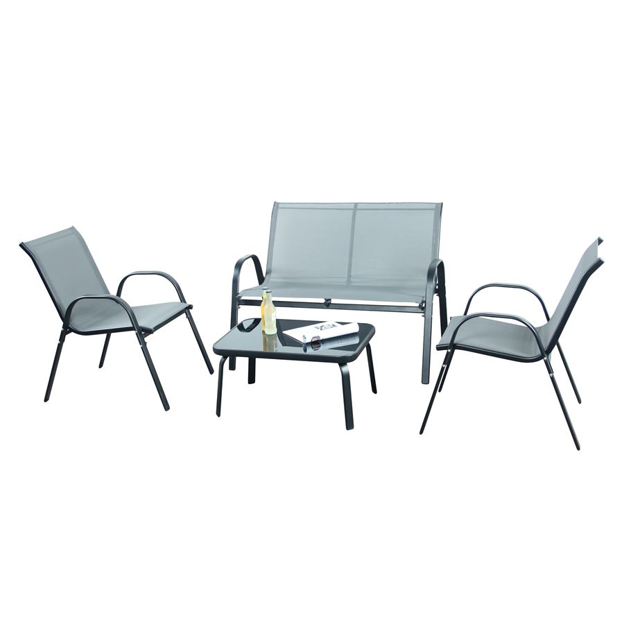 סט ריהוט גינה במכירה מוקדמת 30 ימי עסקים דגם SIENA ארבעה חלקים כולל שולחן תואם צבע אפור בהיר