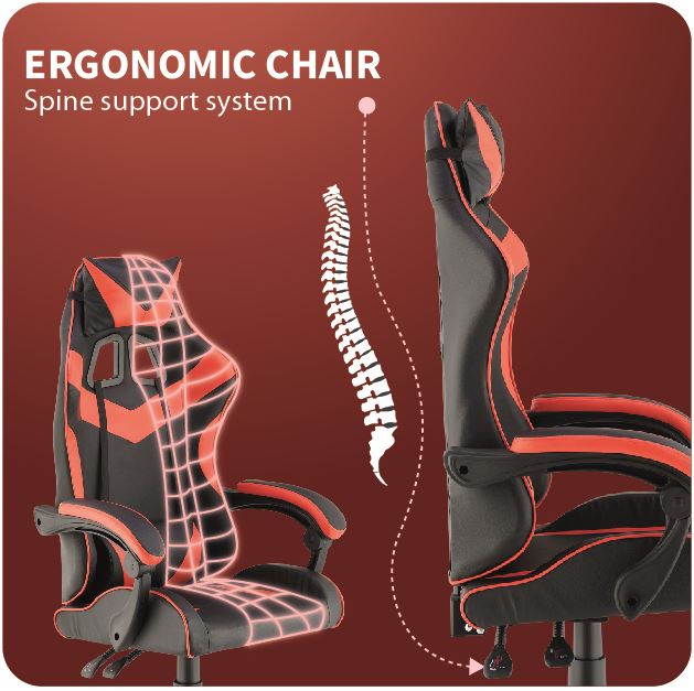 כסא גיימינג עם בסיס מתכת וגב גבוה דגם PRO3 צבע אדום מתצוגה ועודפים