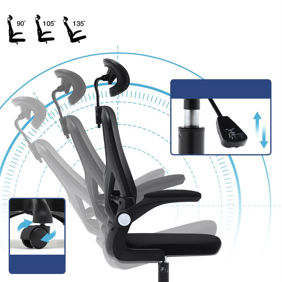 כיסא מנהלים יוקרתי דגם HI-TECH עם ידיות מתכווננות ומשענת ראש בצבע שחור מתצוגה ועודפים