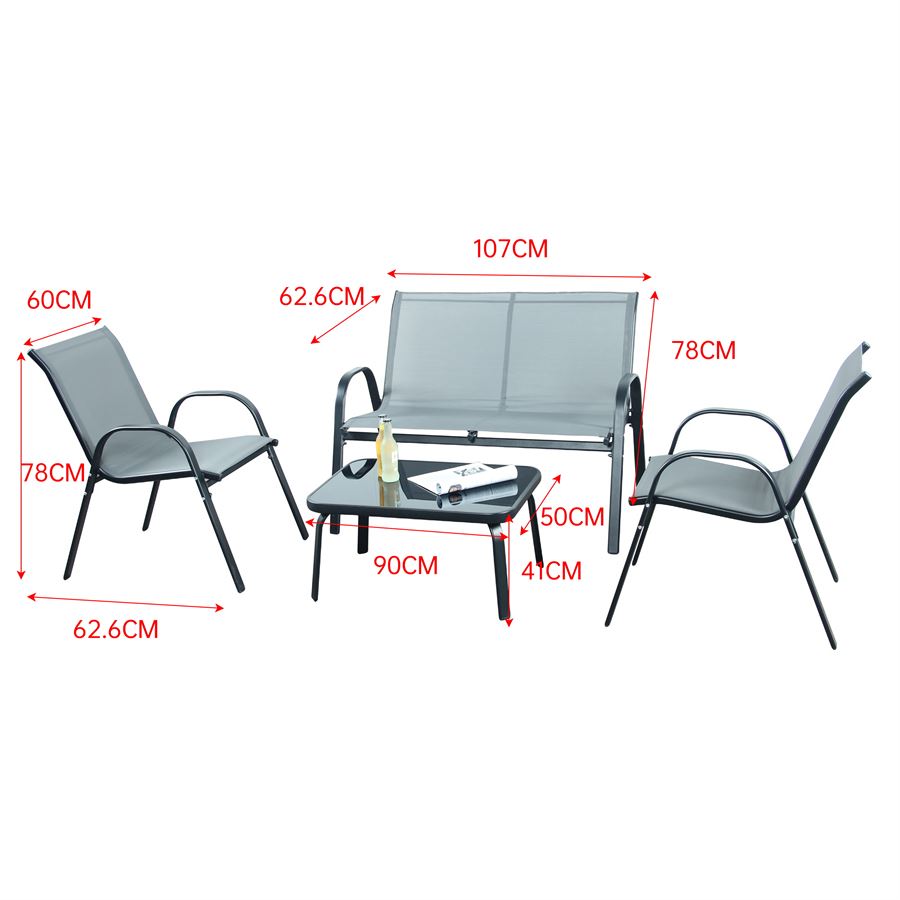 סט ריהוט גינה במכירה מוקדמת 30 ימי עסקים דגם SIENA ארבעה חלקים כולל שולחן תואם צבע אפור בהיר