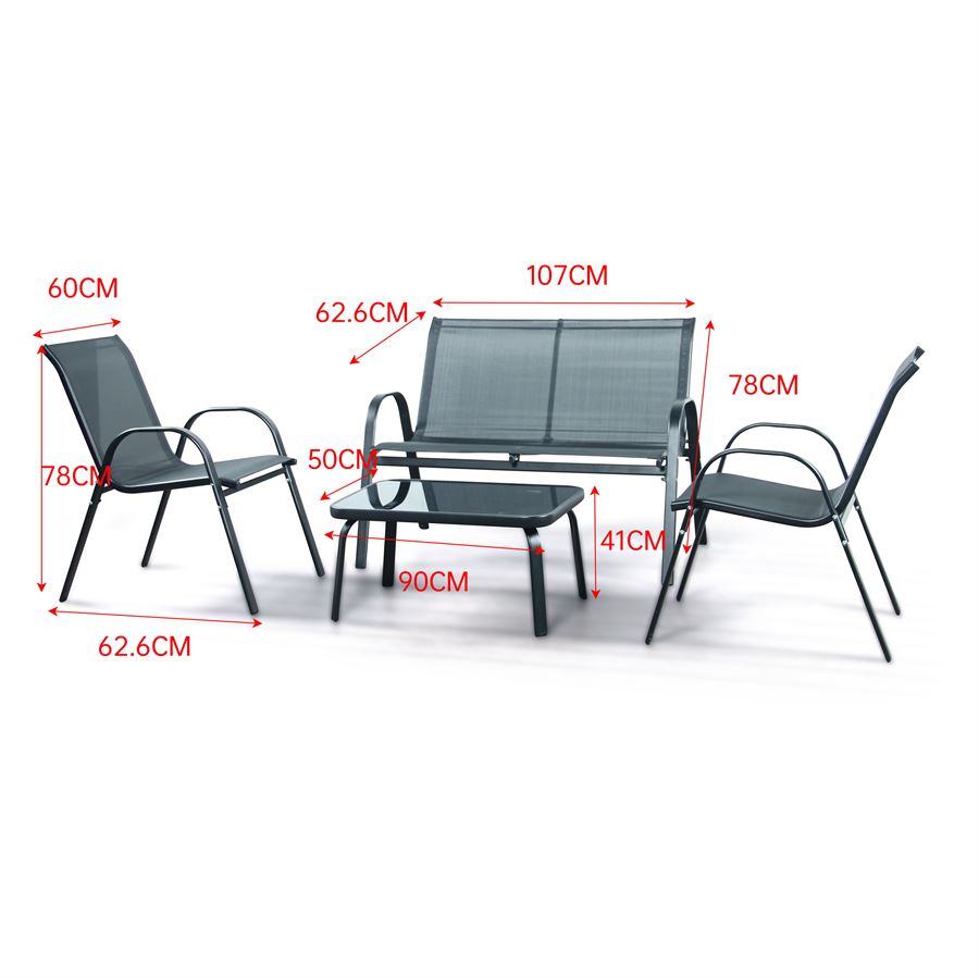 סט ריהוט גינה במכירה מוקדמת 30 ימי עסקים דגם SIENA ארבעה חלקים כולל שולחן תואם צבע אפור כהה