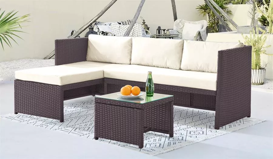 מערכת ישיבה פינתית לחצר/מרפסת מבית MY CASA צבע שחור/בז' מתצוגה ועודפים